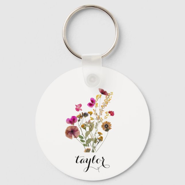 Wildflower Custom Name  Key Ring (Front)