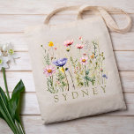 Wildflower Custom Name Tote Bag<br><div class="desc">Beautiful Watercolor Wildflower Botanical Garden</div>