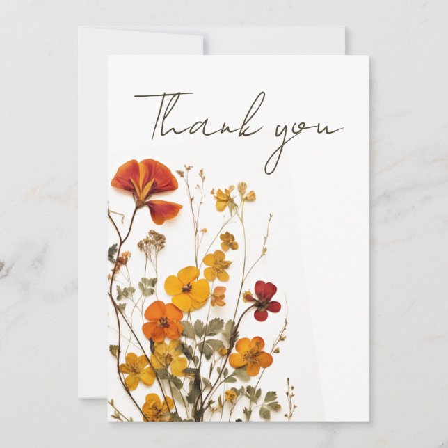 Wildflower Custom Text Red Yellow Feminine Thank You Card (Front)