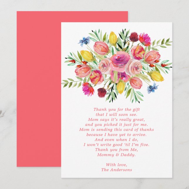 Wildflower Cute Floral Baby Shower Thank You Card (Front/Back)