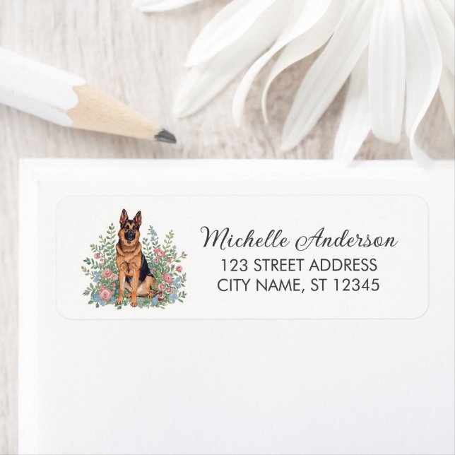 Wildflower Cute German Shepherd Dog Return Address (Insitu)