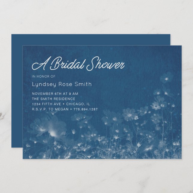Wildflower Cyanotype Bridal Shower Invitation (Front/Back)
