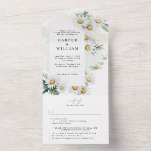 wildflower daisies rsvp attached wedding all in one invitation