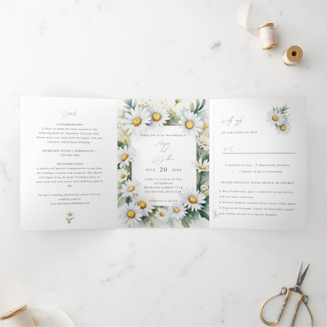 Wildflower daisies wedding Tri-Fold invitation (Inside)