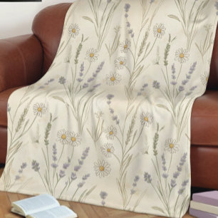 Wildflower Daisy Lavender Cottagecore Pattern Fleece Blanket
