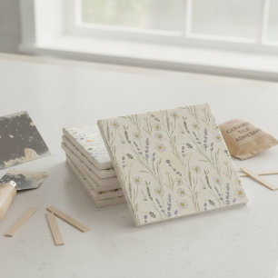 Wildflower Daisy Lavender Cottagecore Pattern Tile