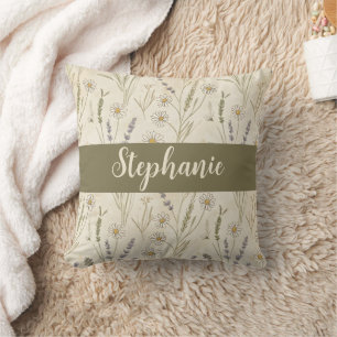 Wildflower Daisy Lavender Cottagecore Personalized Cushion