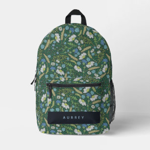 Wildflower Daisy Pattern Forest Green Printed Backpack
