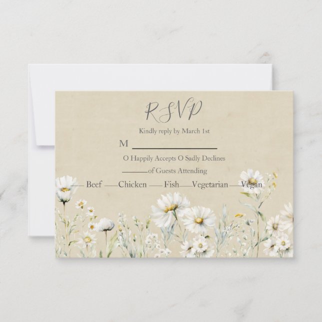 Wildflower Daisy Wedding RSVP Card (Front)