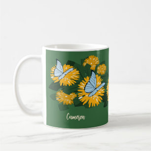 Wildflower Dandelion & Butterflies Yellow Green Coffee Mug