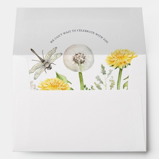 Wildflower Dandelion Garden Wedding Liner Envelope (Back (Bottom))