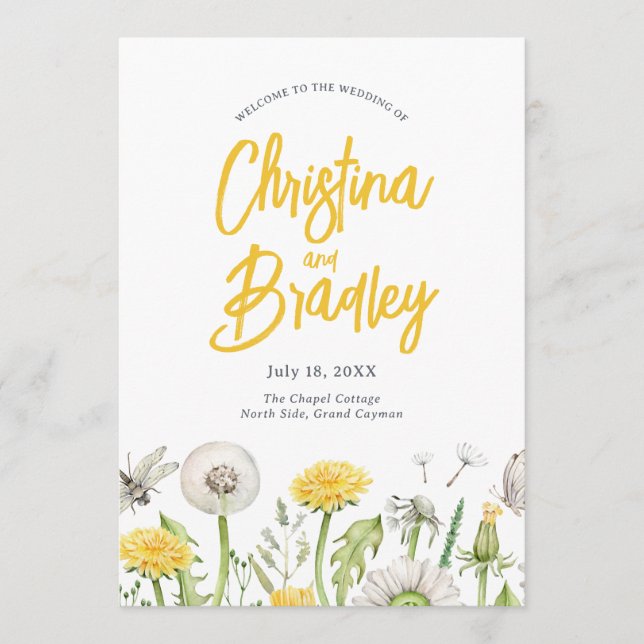 Wildflower Dandelion Garden Wedding Programme (Front)