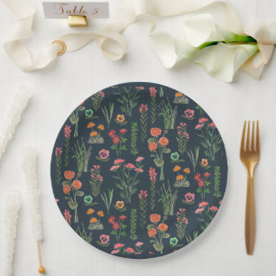 Wildflower Dark Blue Bridal Shower  Paper Plate