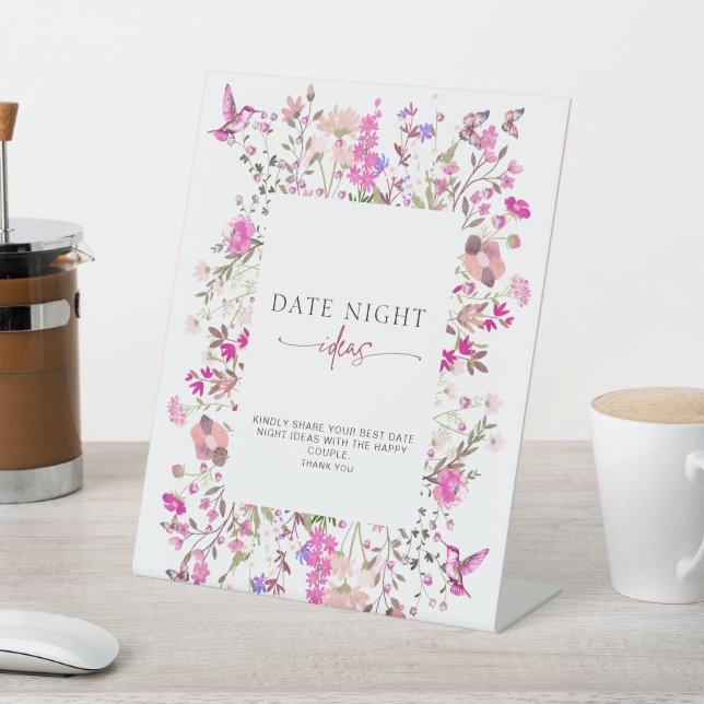 Wildflower Date Night Ideas Bridal Shower Pedestal Sign (In SItu)