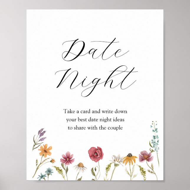 Wildflower Date Night Ideas Bridal Shower Sign (Front)