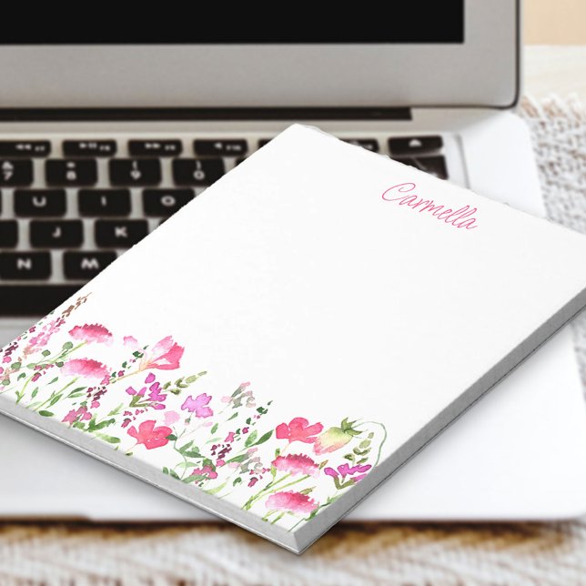 Wildflower Delicate Pink Floral Personalized Notepad (Creator Uploaded)