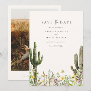 Wildflower Desert Wedding Photo Save The Date Invitation