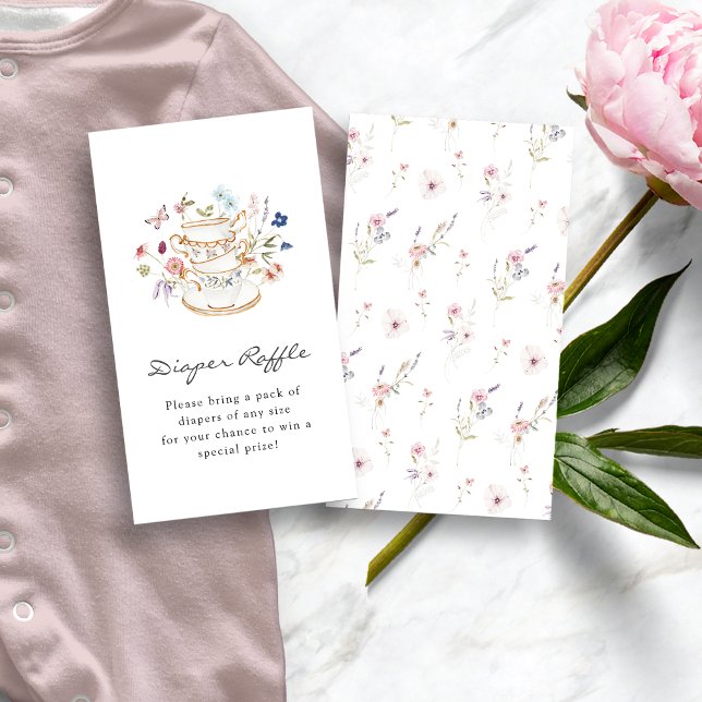 Wildflower Diaper Raffle Card (Wildflower Tea Party Baby Shower Diaper Raffle Enclosure Card by Painted Paperie
)