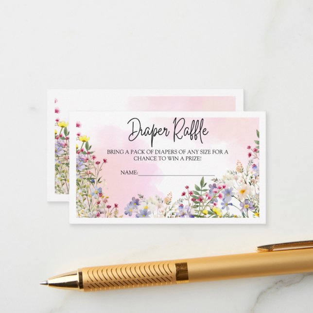 Wildflower Diaper Raffle Enclosure Card (Front/Back In Situ)
