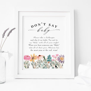 Wildflower "Don't Say Baby" Baby Shower Game Poster