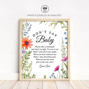 Wildflower "Don't Say Baby" Baby Shower Game sign