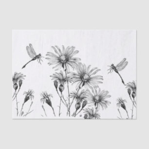 Wildflower Dragonfly Decoupage Craft Daisy Sketch  Tissue Paper