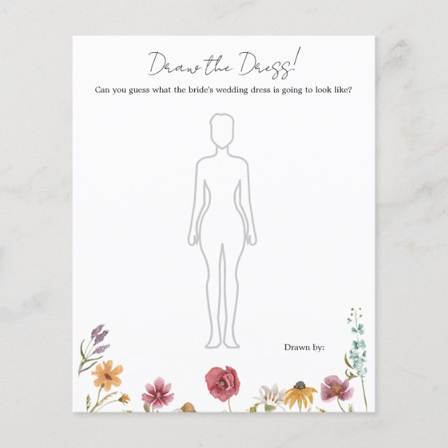 Wildflower Draw the Dress Bridal Shower Game (Front)