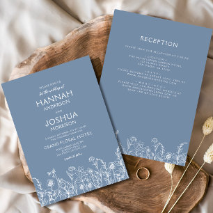 Wildflower Dusty Blue Botanical All in One Wedding Invitation