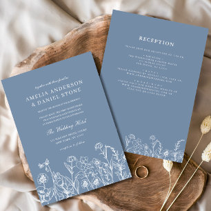 Wildflower Dusty Blue Botanical All in One Wedding Invitation