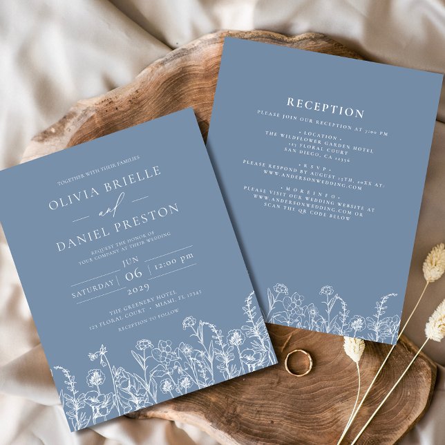 Wildflower Dusty Blue Botanical Wedding Invitation Flyer (Creator Uploaded)