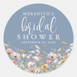 Wildflower Dusty Blue Bridal Shower Classic Round Sticker