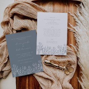 Wildflower Dusty Blue Front & White Back Wedding Invitation