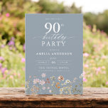 Wildflower Dusty Blue Garden Floral 90th Birthday Invitation<br><div class="desc">Celebrate in style with a garden floral calligraphy 90th birthday invitation, perfect for a milestone event. Featuring vibrant floral designs and elegant calligraphy, this invitation sets a whimsical yet sophisticated tone for your celebration. The lush garden theme blends natural beauty with graceful typography, creating a timeless and inviting look. Ideal...</div>