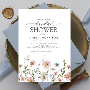 Wildflower Dusty Blue Pink Garden Bridal Shower Invitation