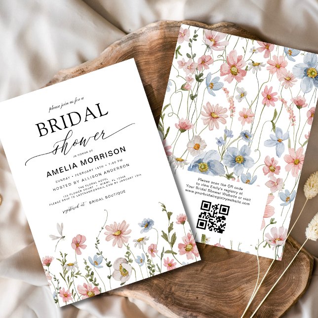 Wildflower Dusty Blue Pink Garden Bridal Shower Invitation (Creator Uploaded)