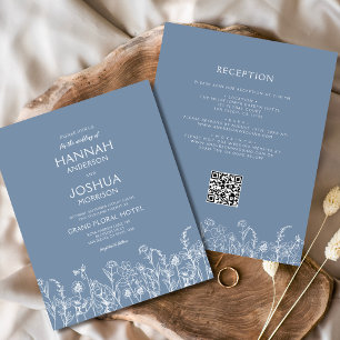 Wildflower Dusty Blue QR Code Wedding Invitation Flyer
