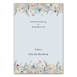 Wildflower Dusty Blue Wedding Foldable Place Card
