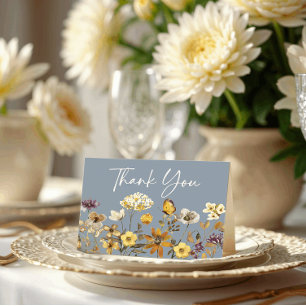 Wildflower Dusty Blue Wedding Thank You Card