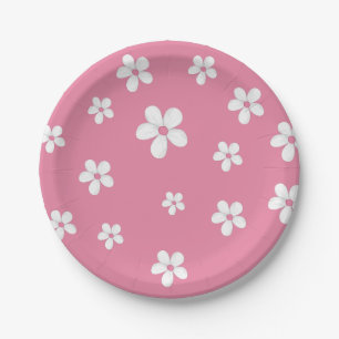 Wildflower Dusty Pink Cute Baby Girl Birthday Paper Plate