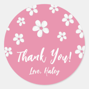 Wildflower Dusty Pink Cute Baby Girl Thank You Classic Round Sticker