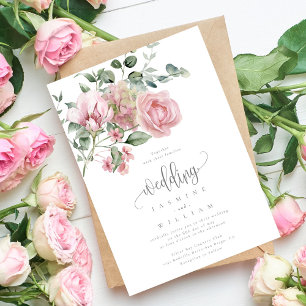 Wildflower Dusty Pink Rose Floral Wedding Invitation