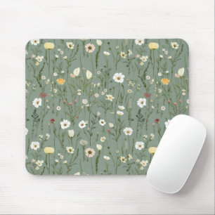 Wildflower Dusty Sage Floral Green Mouse Mat