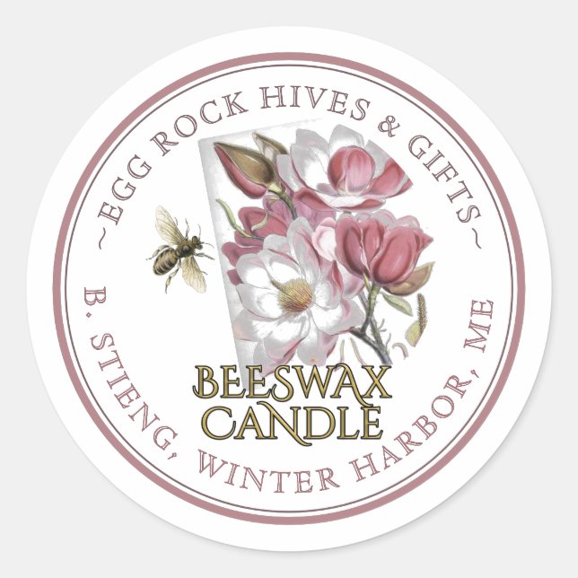 Wildflower Editable Beeswax Candle Label Pink Bee (Front)