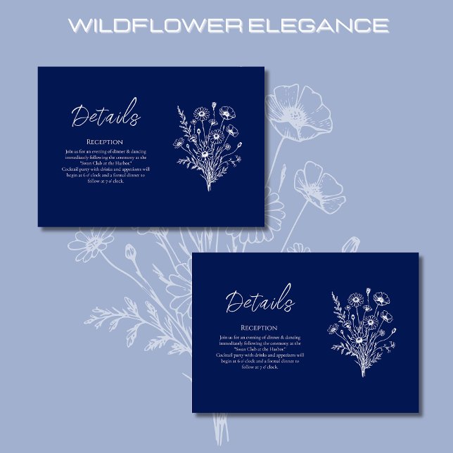 Wildflower Elegance-Wedding Details- Enclosure Card (Wildflower Elegance-Wedding Details-Blue Rustic Bohemian Country)