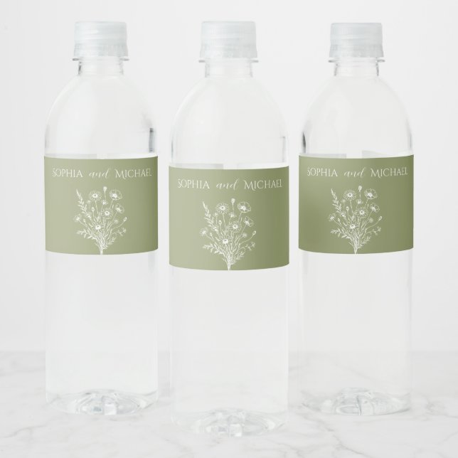 Wildflower Elegance-Wedding  Water Bottle Label (Bottles)