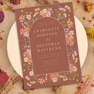 Wildflower Elegant Arch Burnt Orange Fall Wedding Invitation