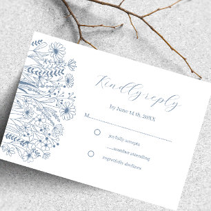 Wildflower Elegant Boho Dusty Blue Wedding RSVP Card