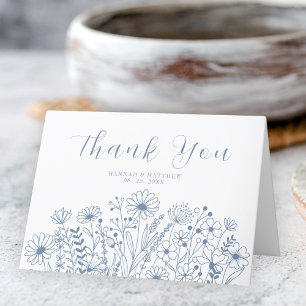 Wildflower Elegant Boho Dusty Blue Wedding Thank You Card