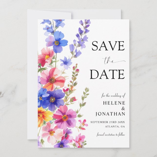 Wildflower Elegant Boho Rustic Garden Wedding Save The Date (Front)