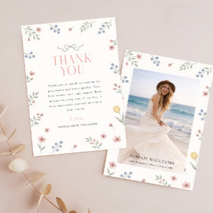 Wildflower Elegant Bow Photo Graduation Party Thank You Card